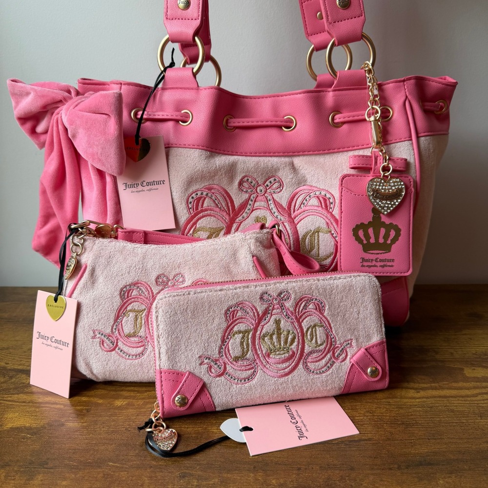 New Juicy Couture Lovers Club Daydreamer Wristlet Wallet Tote Pink Y2K Handbag